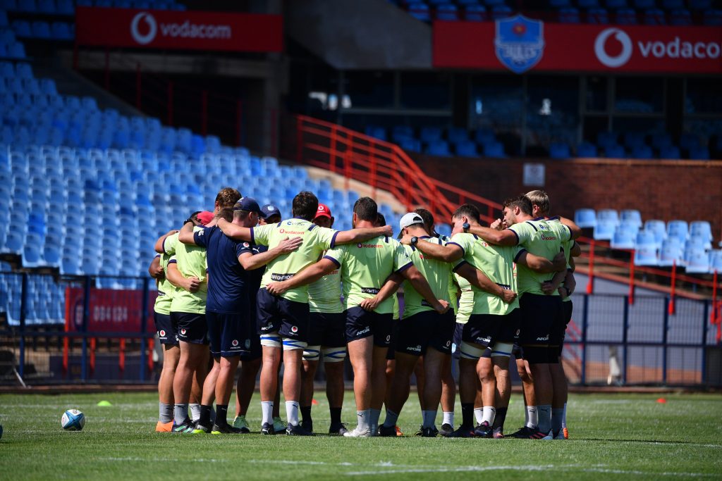Vodacom Bulls team huddle after training