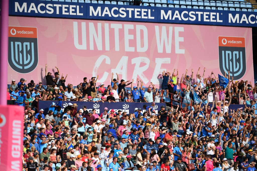 Vodacom Bulls fans celebrate during their match vs the Cell C Sharks