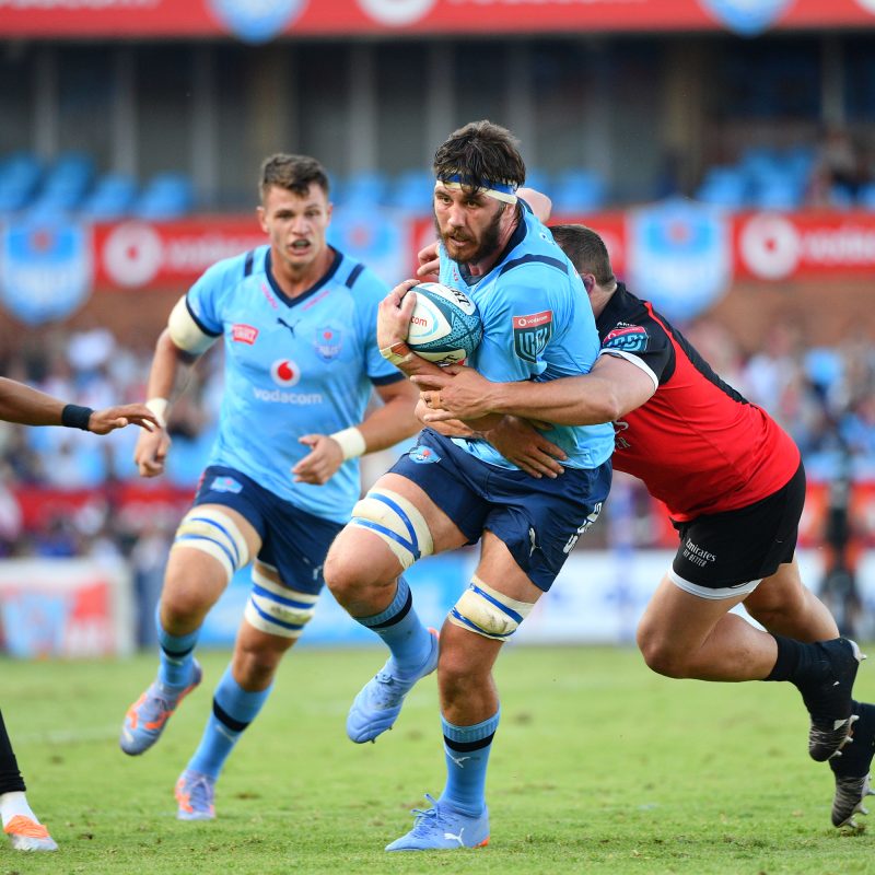 Ruan Nortje breaks free from a tackle during the United Rugby Championship match between Vodacom Bulls and Emirates Lions at Loftus Versfeld (c) Vodacom Bulls/Johan Rynners