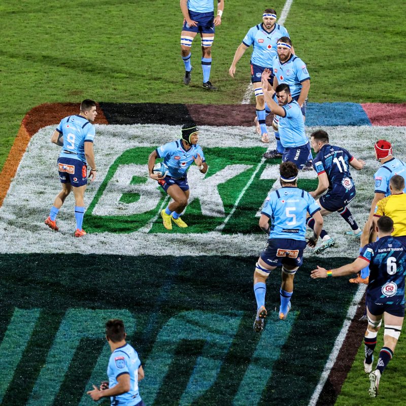 Kurt-Lee Arendse makes a line break during round 16 of the 2022/23 Vodacom United Rugby Championship in Ulster (c) Vodacom Bulls/URC/Inpho