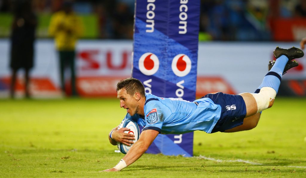 Johan Goosen of the Vodacom Bulls scores a try against Cardiff Rugby (c) URC/INPHO/Steve Haag Sports