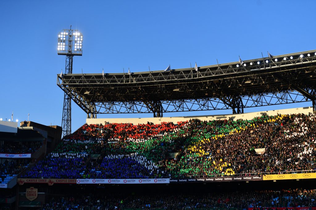 Springbok fans form a South African flag during the Boks vs Wallabies test match at Loftus Versfeld (c) Vodacom Bulls/Johan Rynners