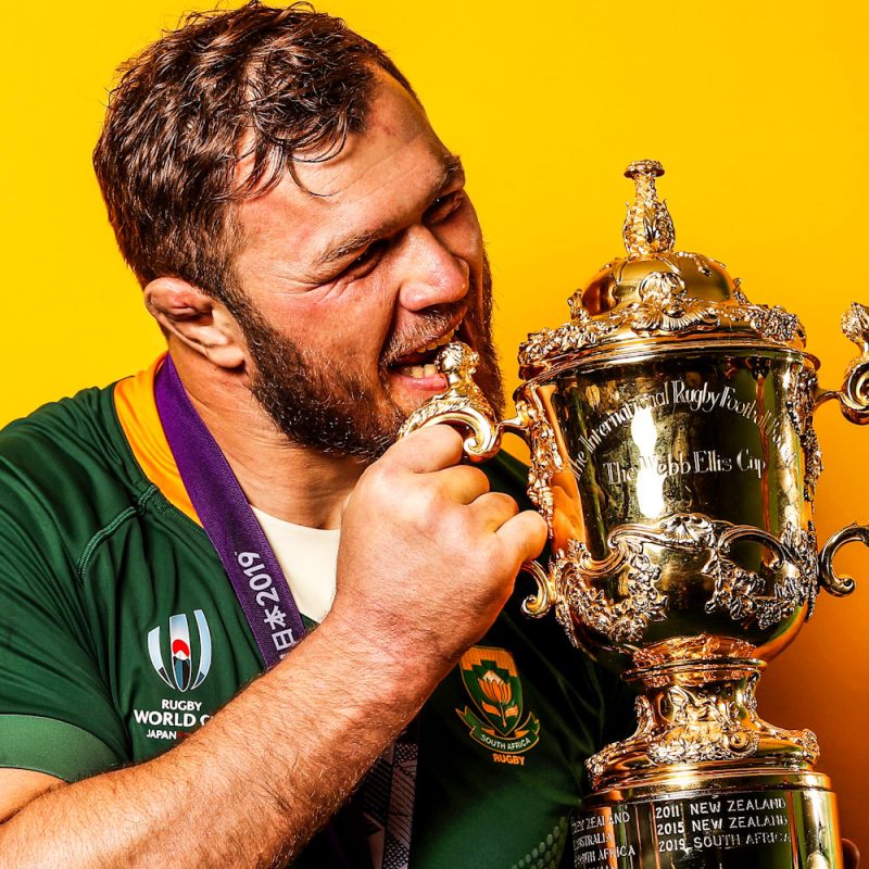 Duane Vermeulen of South Africa poses for a portrait with the Web Ellis Cup in Yokohama, Kanagawa, Japan (c) SA Rugby/World Rugby/ via Getty Images